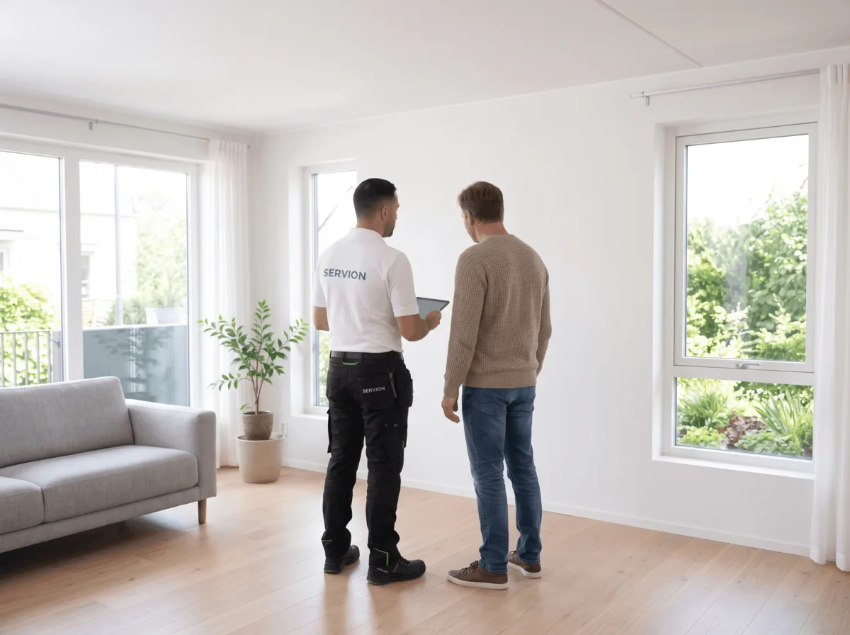 Servion technician reviewing the site survey with the homeowner